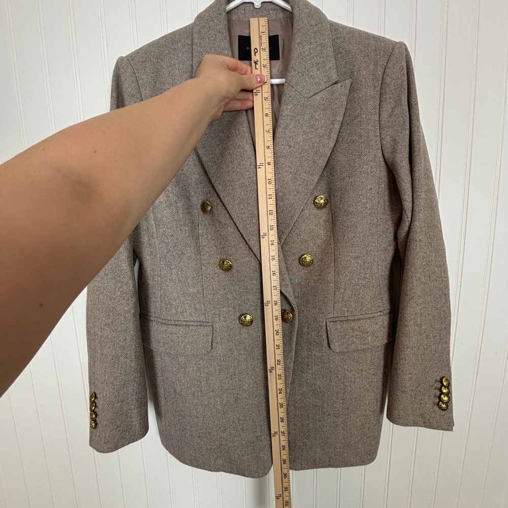 Banana Republic Blazer Women 12 Brown Herringbone Wool Blend Gold Button - Picture 9 of 12